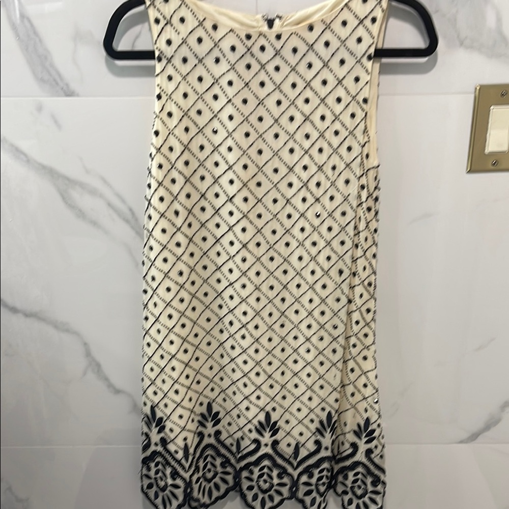 Alice + Olivia Cream Mini Dress with Black Diamond Pattern